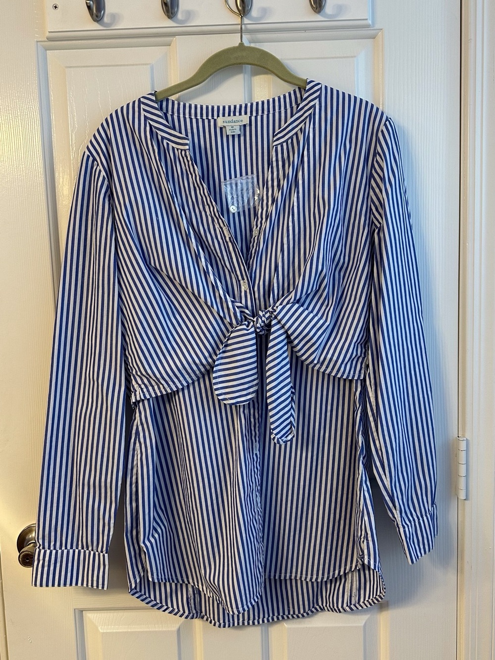 Sundance Blue & White Striped Tie-Front Button-Down Shirt